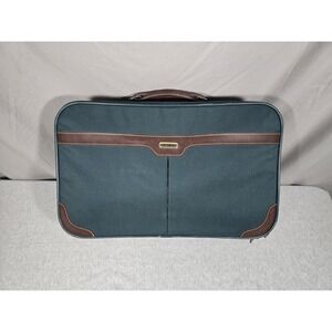 Vintage 80's Jaguar Luggage Suitcase Travel Bag Green Brown Leather Trim JCP